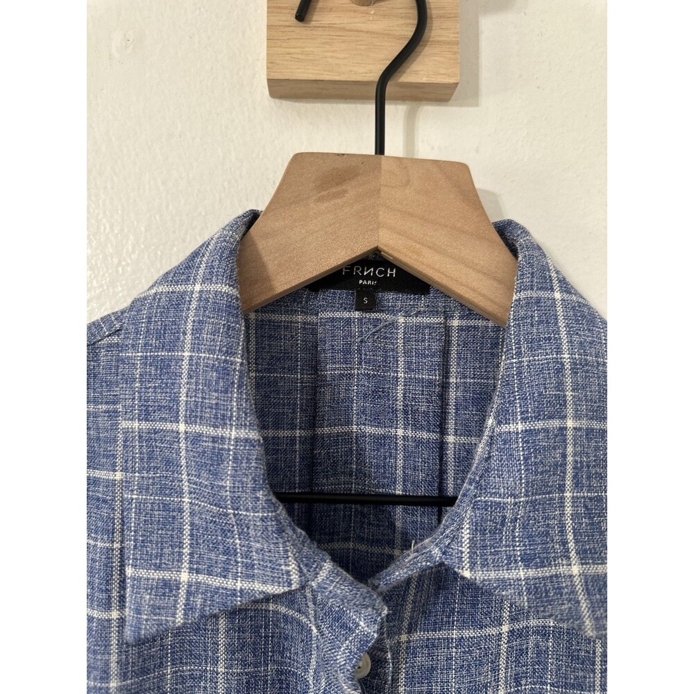 FRNCH Paris Sleeveless Windowpane Button Front Open Back Small Collared - Picture 3 of 6